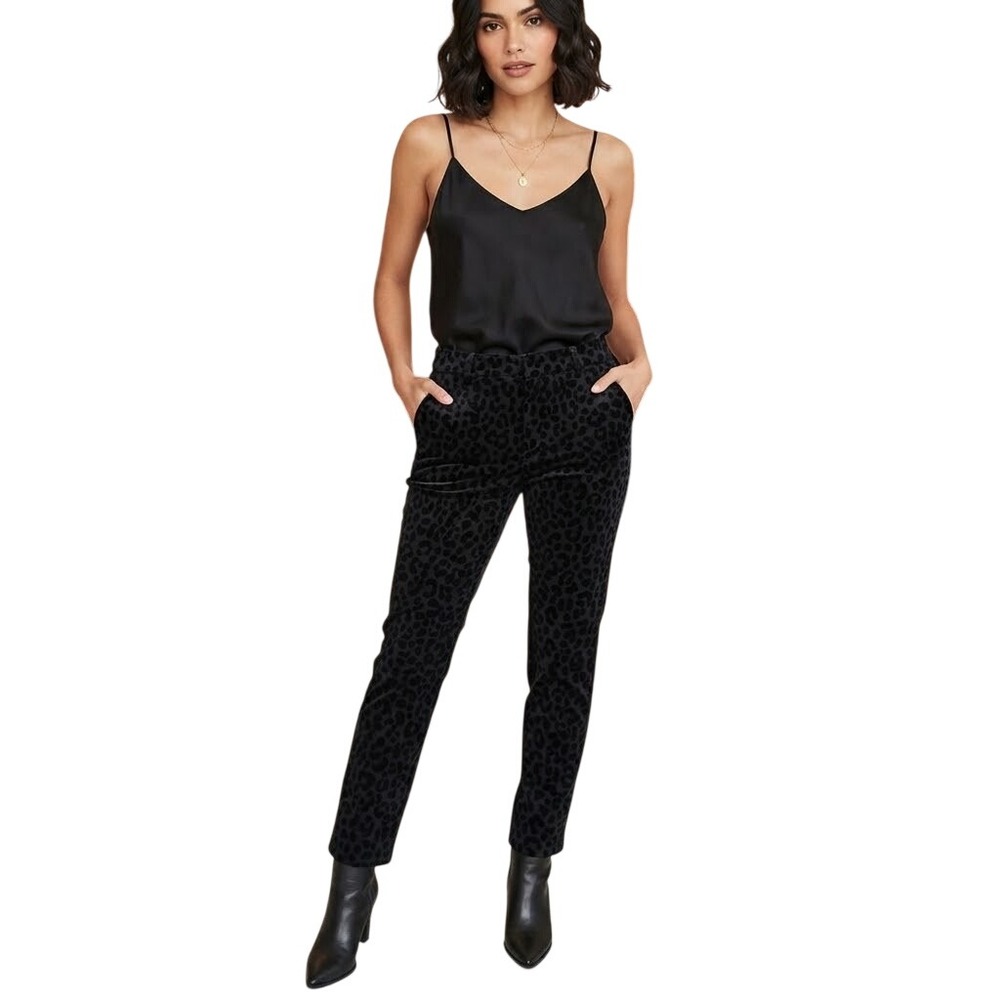 Ann Taylor NWT Womens Black Flocked Velvet Leopard Print Slim Ankle Pants Size 2
